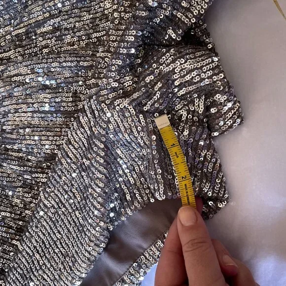 Revolve X Generation Love Allegra SILVER Sequin Faux Wrap Romper SZ S 70s Retro - Picture 9 of 11